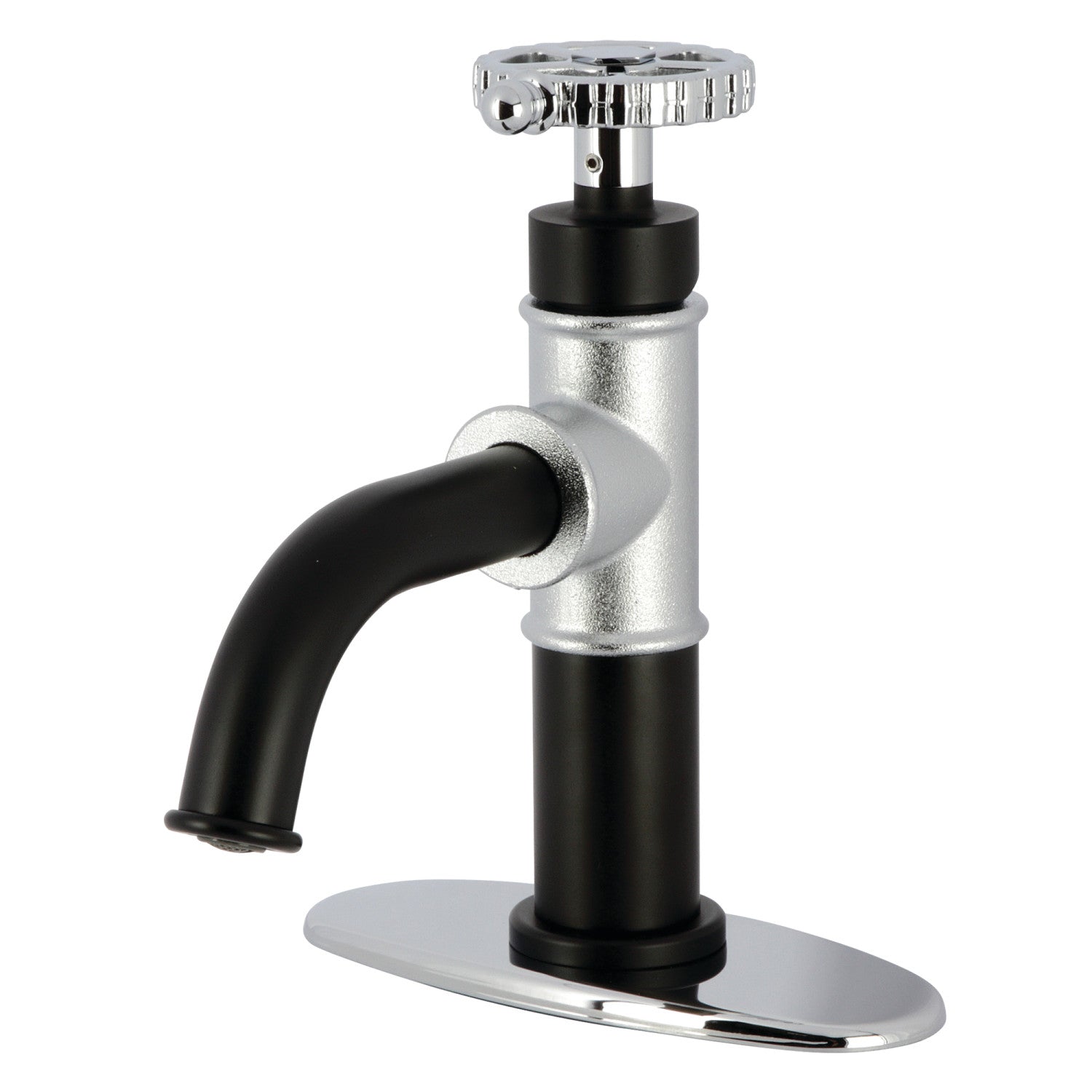 Kingston Sona KSD2821CG - Fuller One-Handle 1-Hole Bathroom Faucet with Deck Plate and Push Pop-Up Drain, Matte Black/Polished Chrome — image 1
